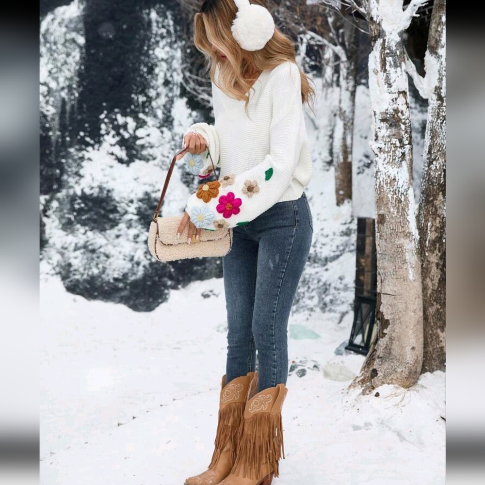 Colorful 3D Sweater Floral Casual Summer Top For Women - Picture 11 of 12